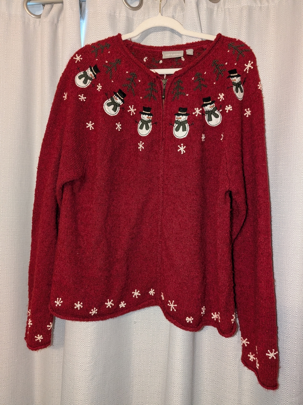 Cozy Red Snowman Zip-Front Women's Sweater Croft & Barrow XL